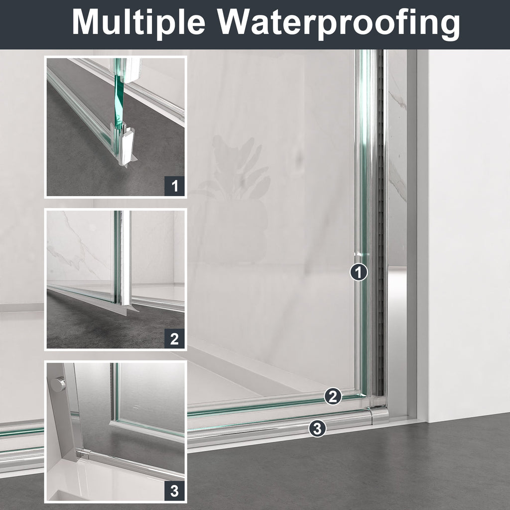 34"W x 72"H Frameless Circular Pivot Shower Door with Tempered Glass - Chrome