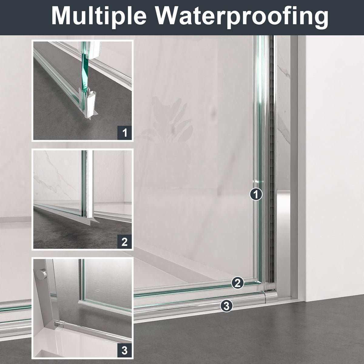 34"W x 72"H Frameless Circular Pivot Shower Door with Tempered Glass - Chrome