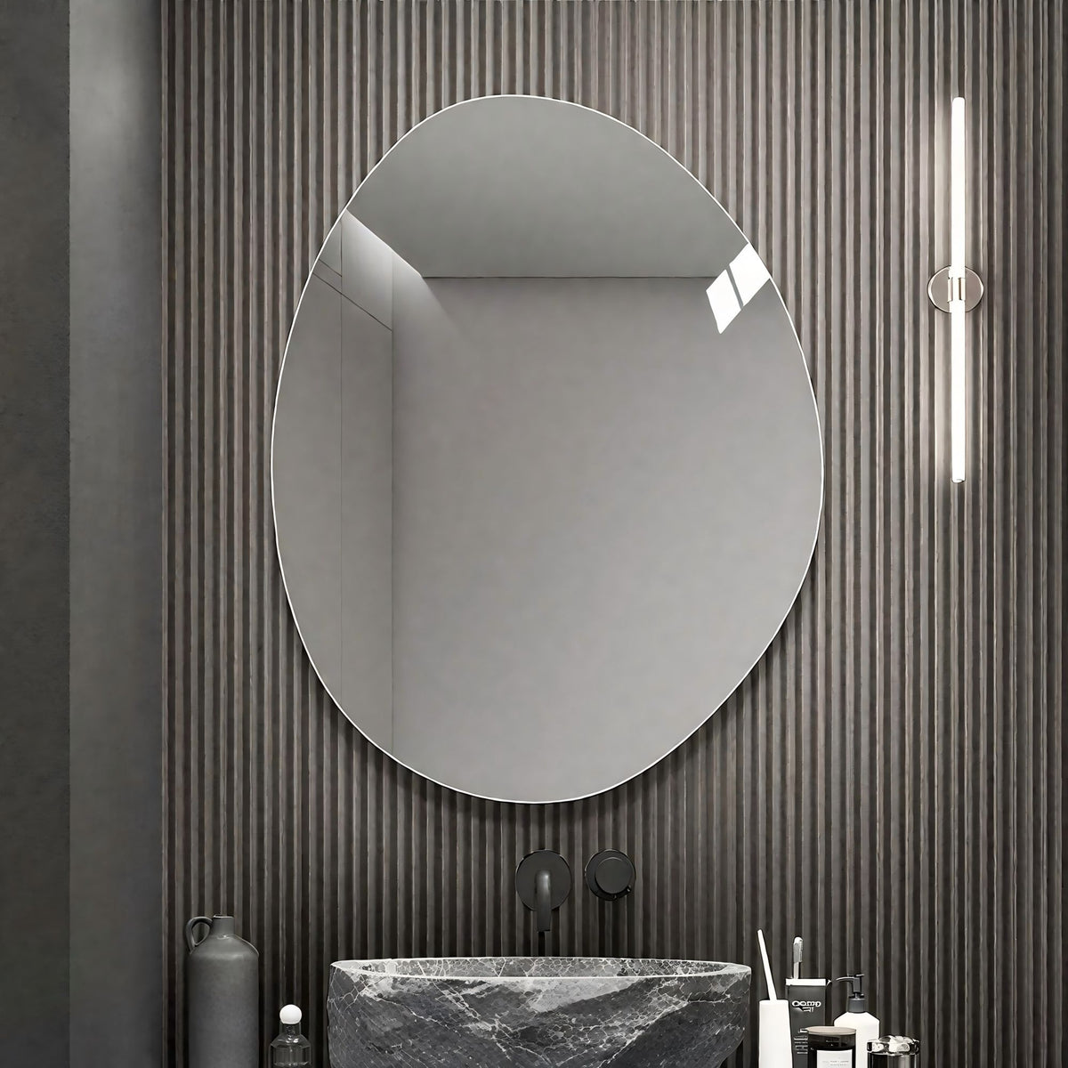 Asymmetrical Bathroom Wall Mirror with Shatterproof Back - Silver