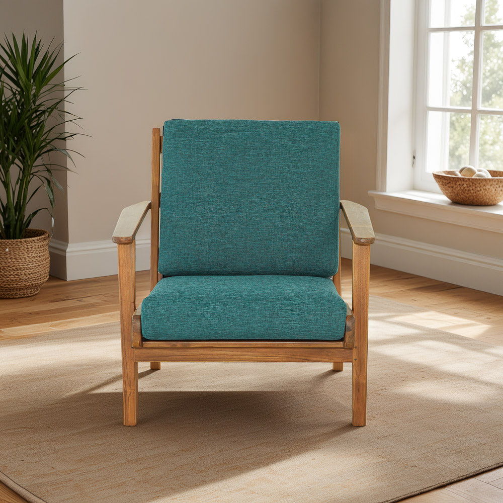 Modern Genuine Lounge Chair with Mid-Century Design - Light Blue