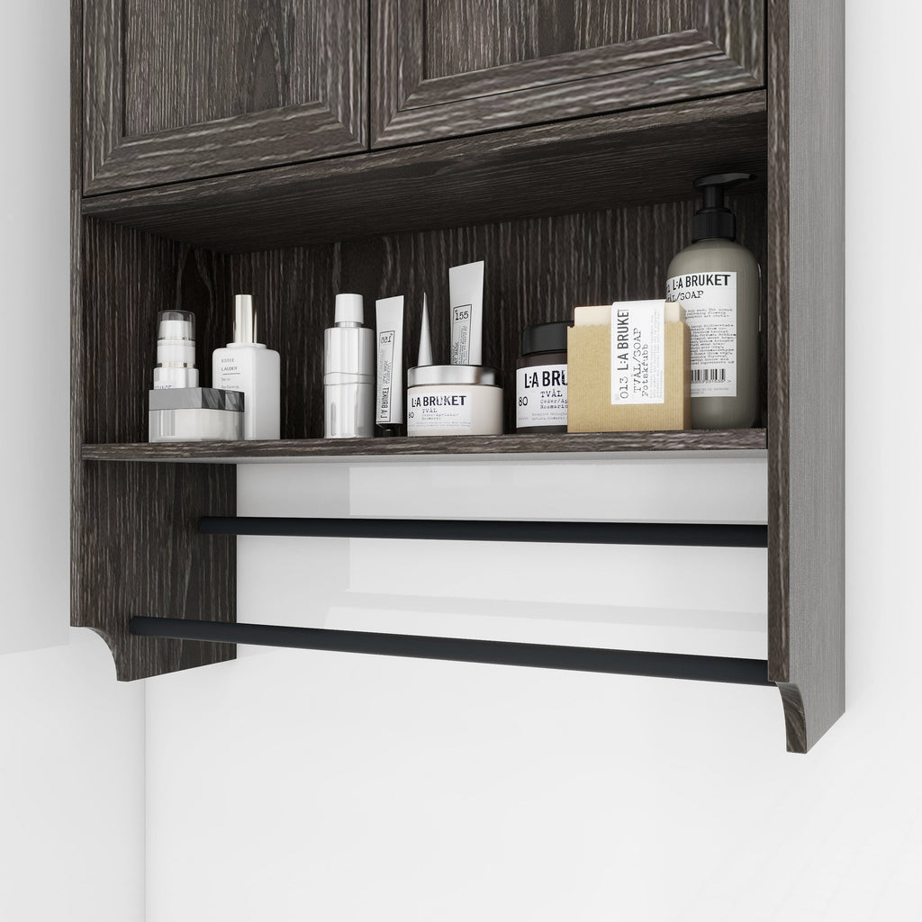 Bathroom Wall Cabinet with Adjustable Shelf, Towel Bar and Paper Holder - Grey