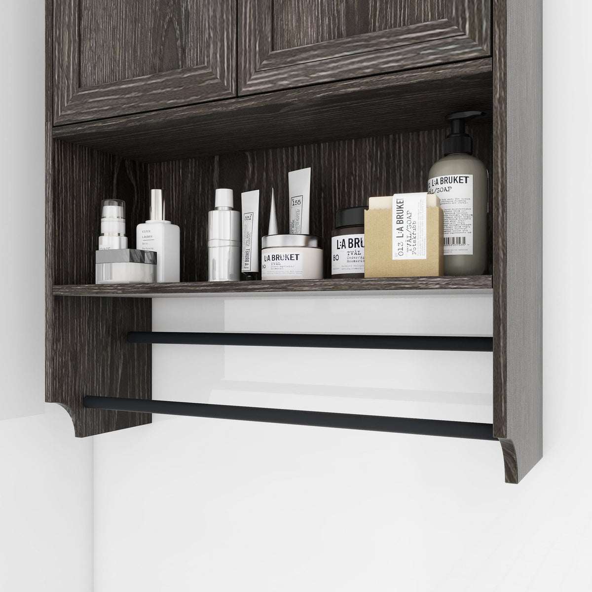 Bathroom Wall Cabinet with Adjustable Shelf, Towel Bar and Paper Holder - Grey