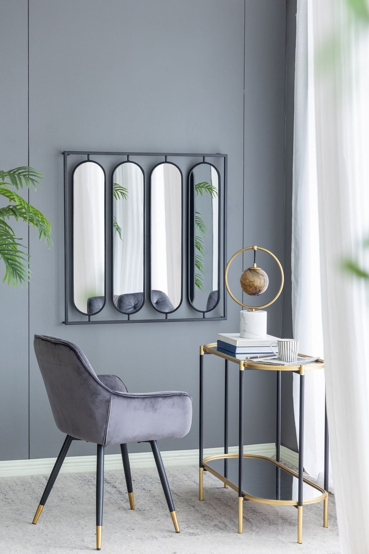 Large 4 Oval Wall Mirror with Square Frame - Black