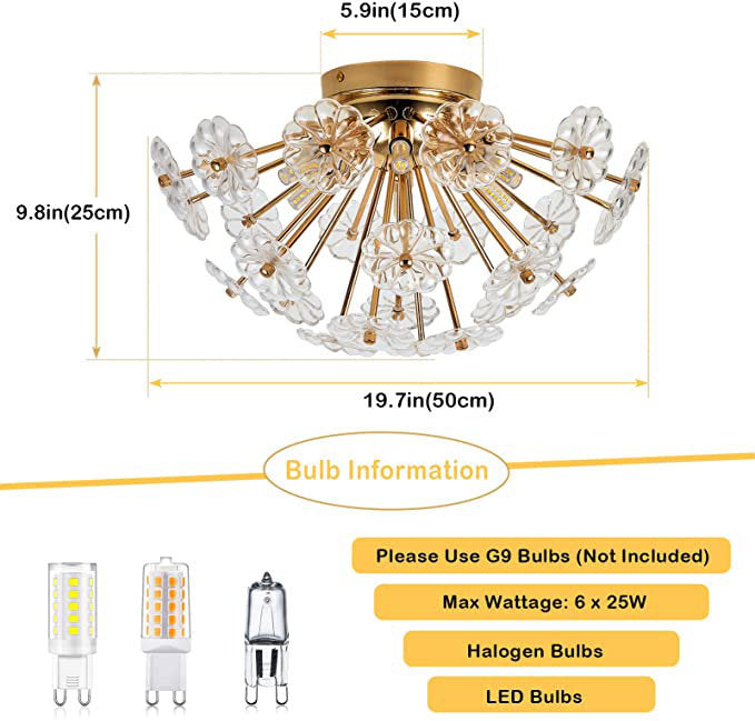 Gold Flush Mount Ceiling Light with Crystal Petals - Gold