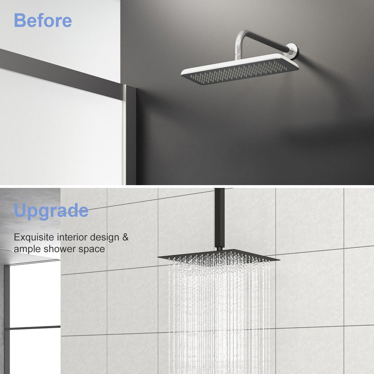 Premium 8" Ceiling Mounted Shower Arm with Flange - Black or Gray