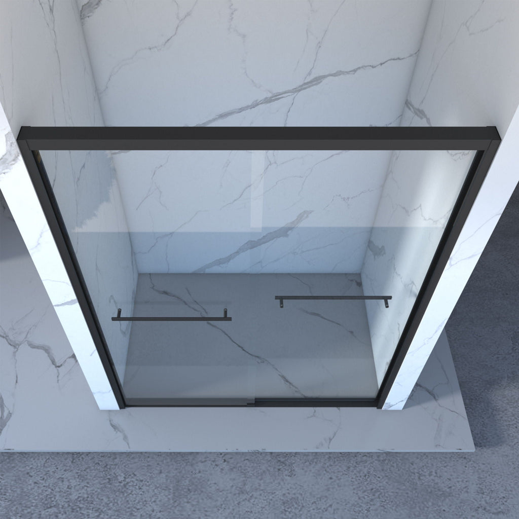 Double Sliding Shower Door with Tempered Glass - Matte Black