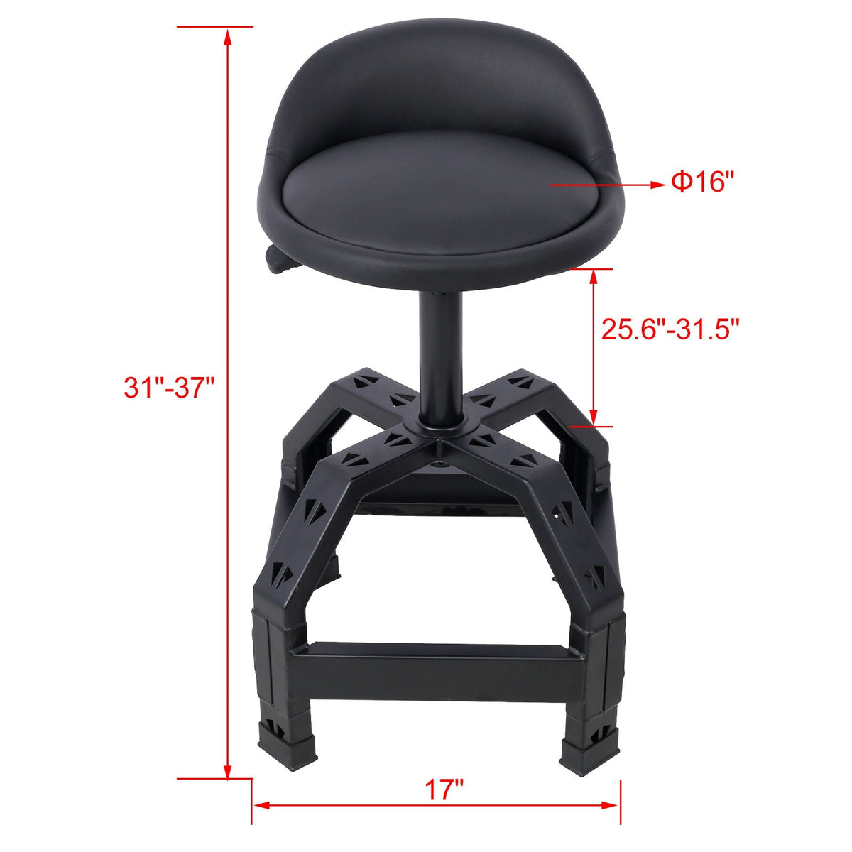 Pneumatic 360 Degree Swivel Mechanics Stool with Adjustable Height - Red or Black