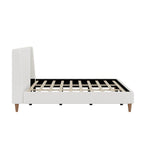 Upholstered Modern Platform Bed with Wingback Headboard - Beige or White