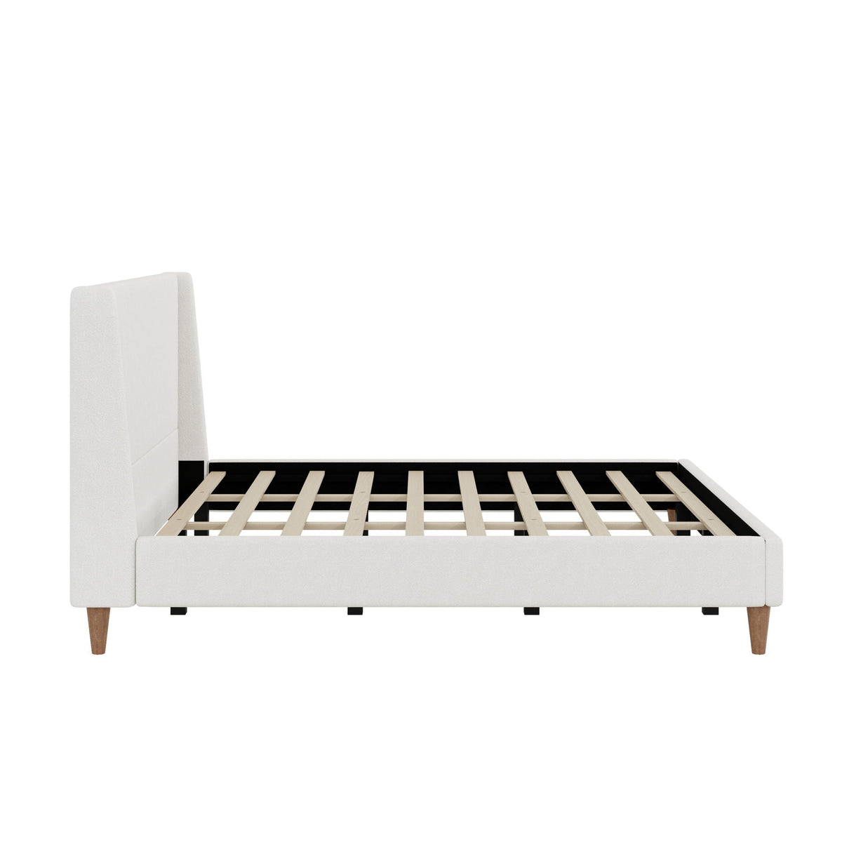 Upholstered Modern Platform Bed with Wingback Headboard - Beige or White