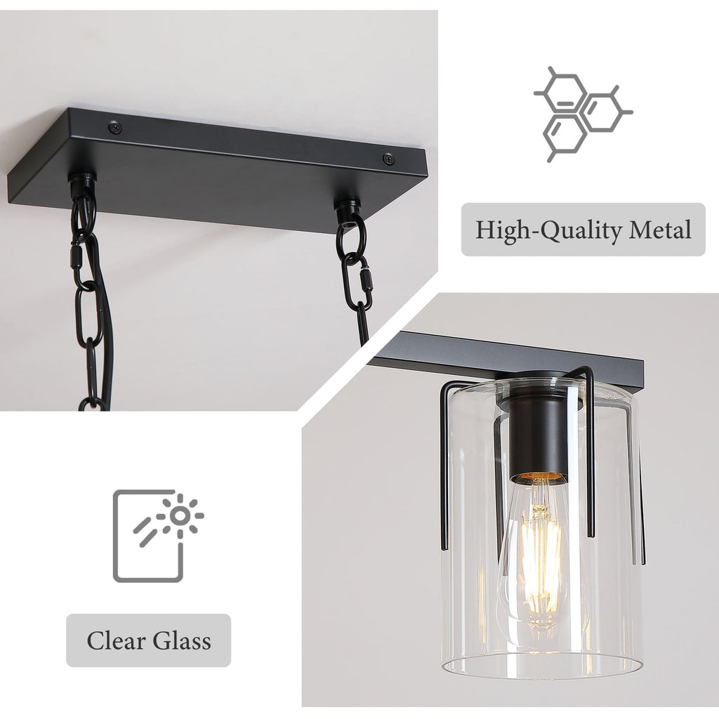 Adjustable Pendant Lighting with Clear Glass Shade - Black or Gold