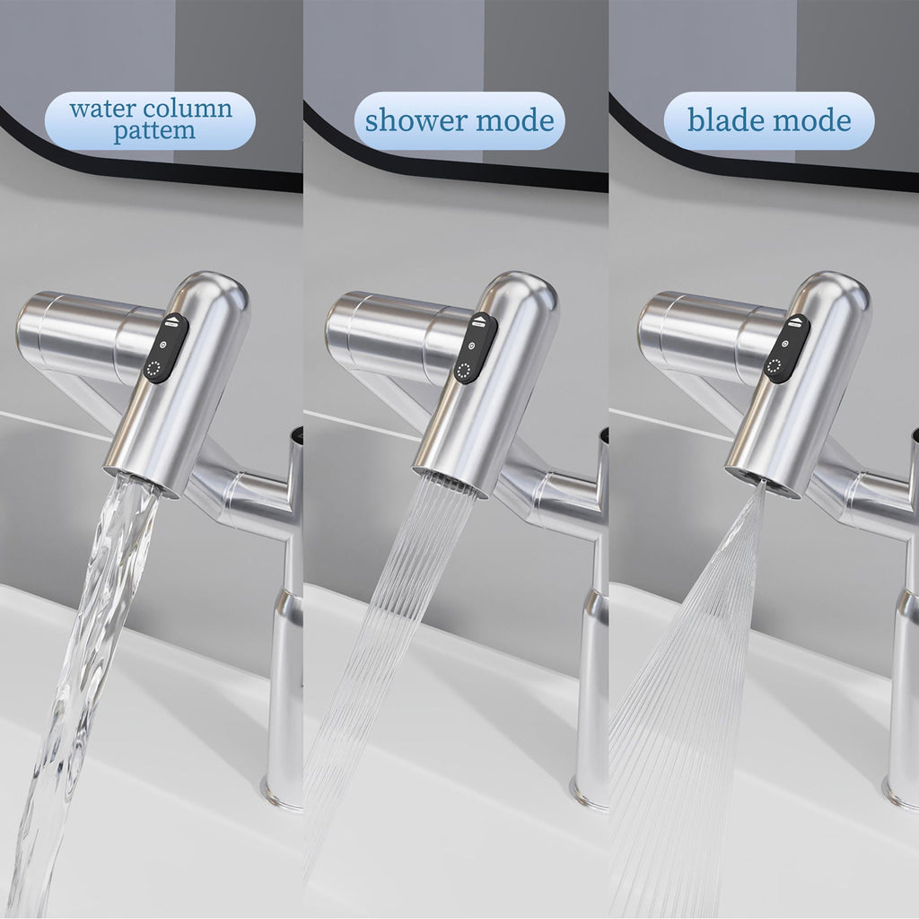 Bathroom Sink Faucet with Spray Function and Temperature Display - Black or Pearl Silver
