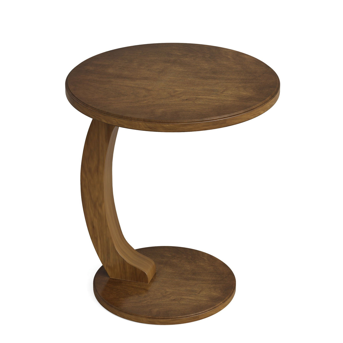 C-Shaped Round End Table with Compact Design - Brown