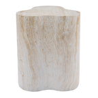 Organic Travertine-Look MGO Side Table with Weather Resistance - Neutral