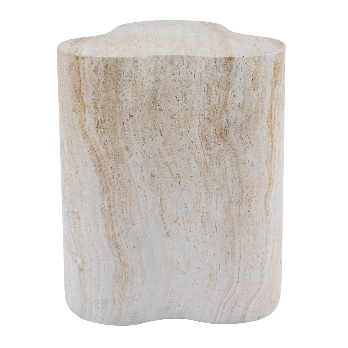 Organic Travertine-Look MGO Side Table with Weather Resistance - Neutral