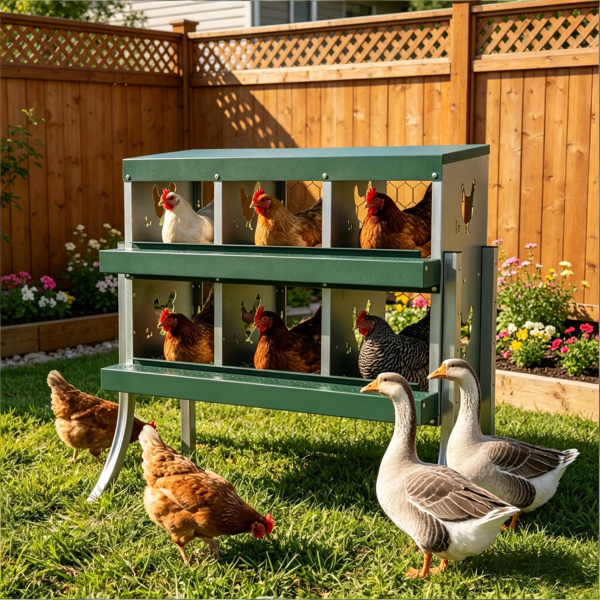 Galvanized Steel Outdoor Egg Laying Boxes with Sloped Floor - Silver