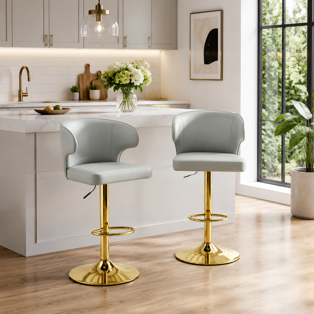 Modern Rotating Adjustable Bar Chair Set with 360° Swivel - Grey