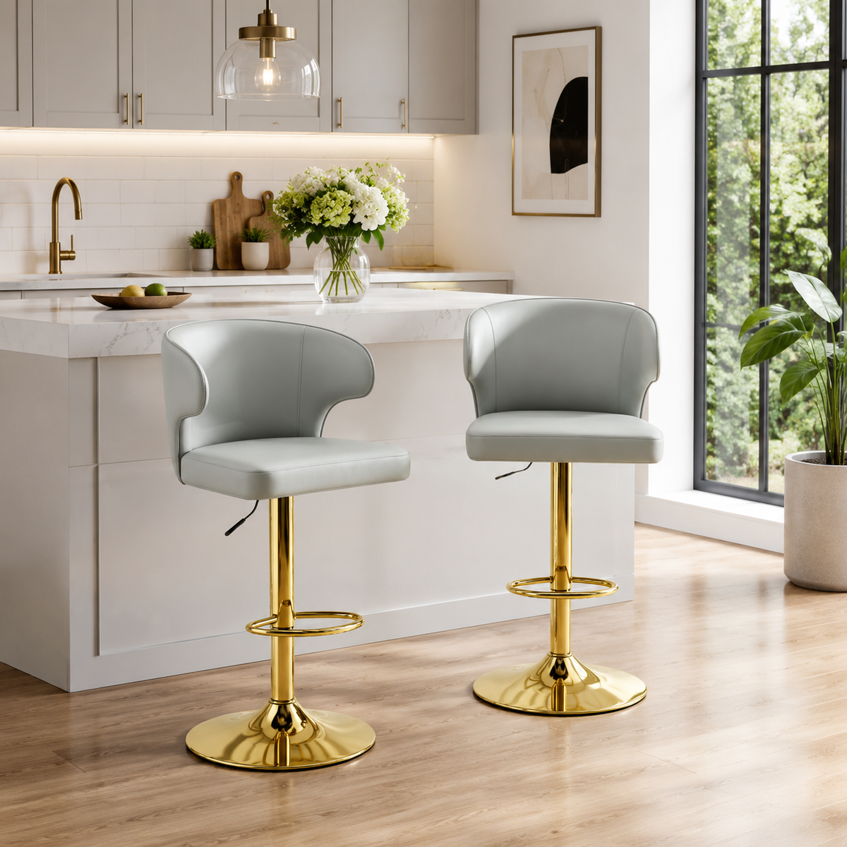 Modern Rotating Adjustable Bar Chair Set with 360° Swivel - Grey