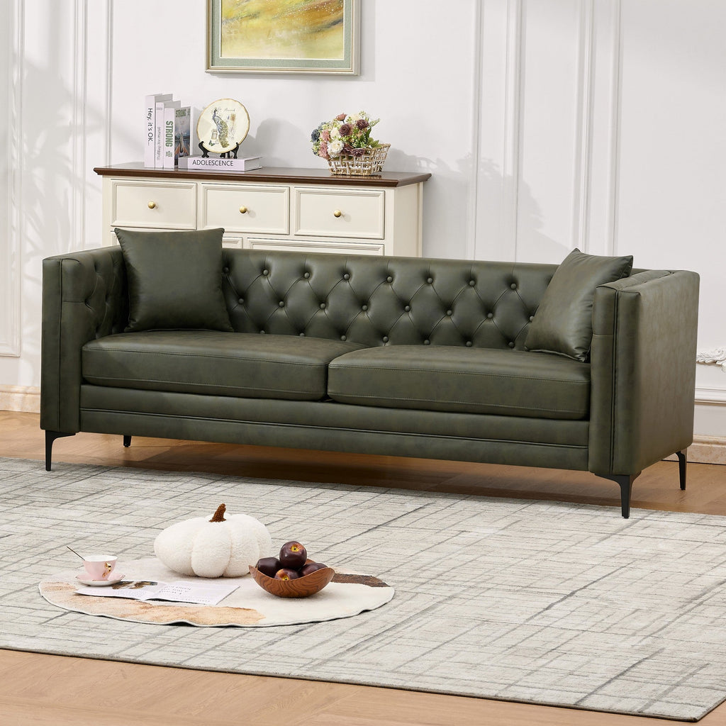 83" Tech Fabric Sofa with Metal Legs, 3 Seater Modern Upholstered Sofa - Green