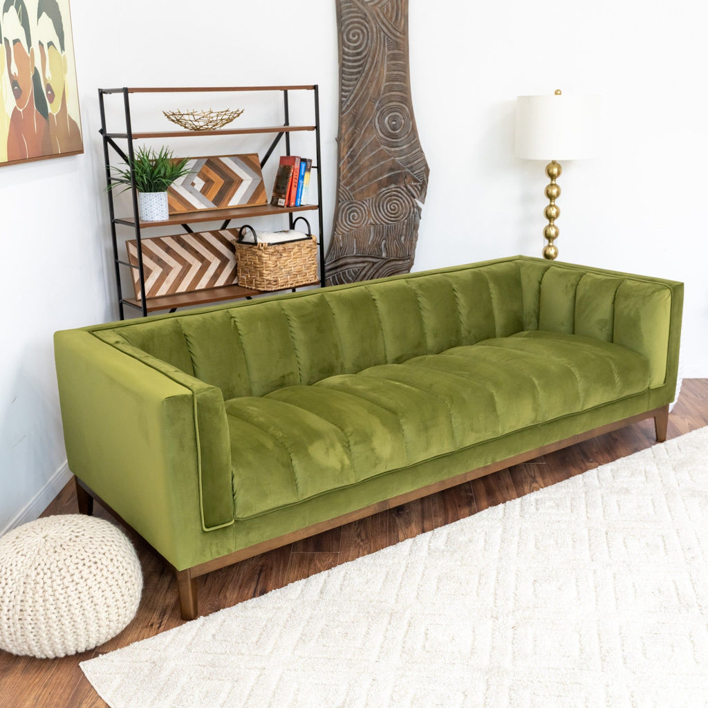 Mid Century Modern Sofa with Pet-Friendly Upholstery - White, Green, Orange