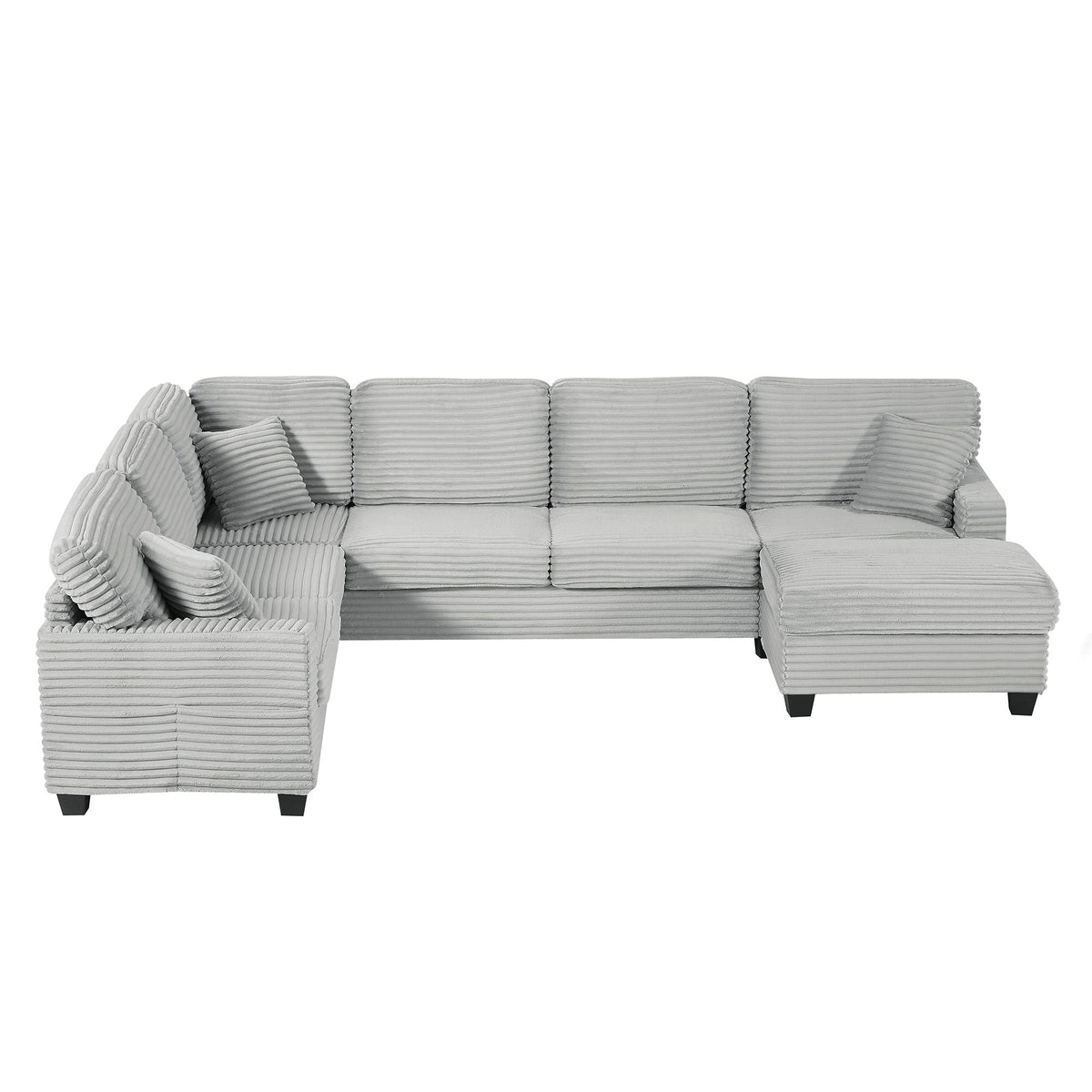U-Shaped Upholstered Sectional Sofa with Movable Ottoman