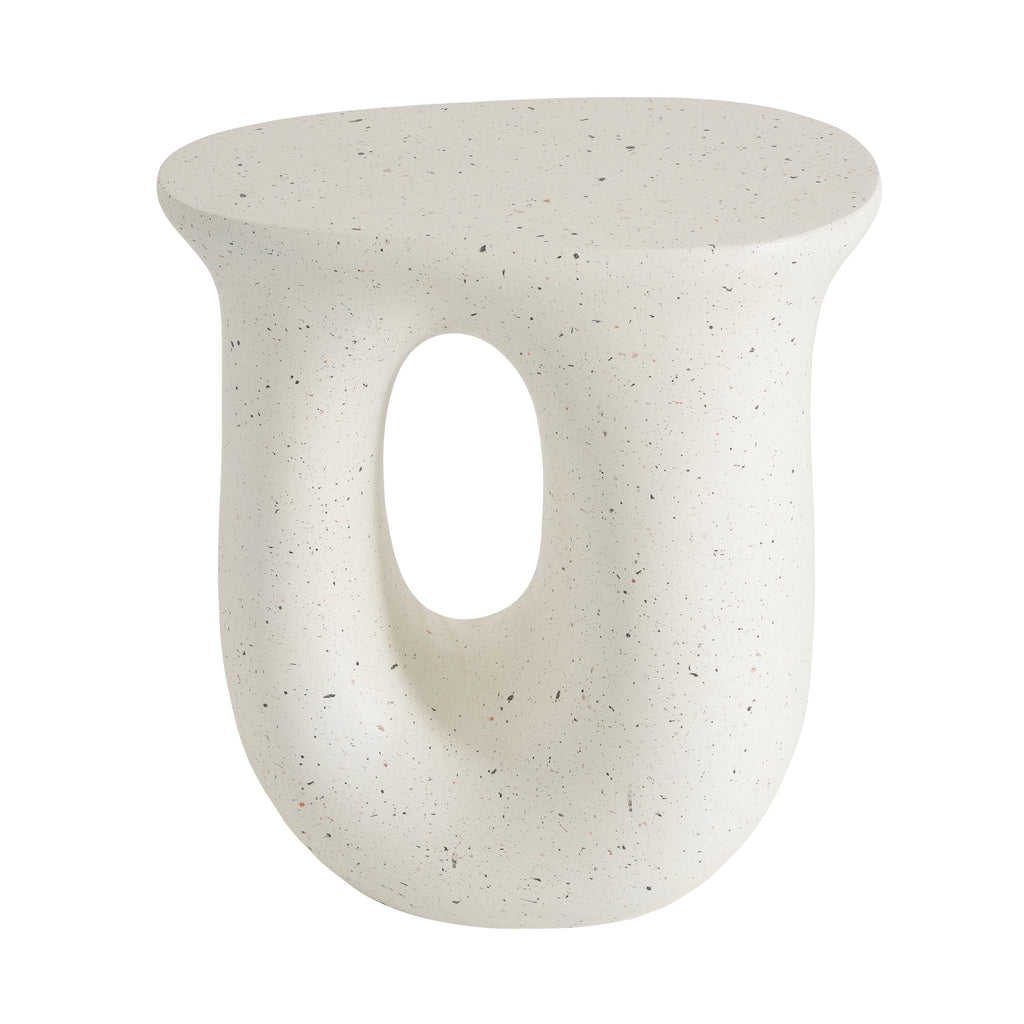 Outdoor MGO Side Table with Travertine-Look Finish – White or Light Grey