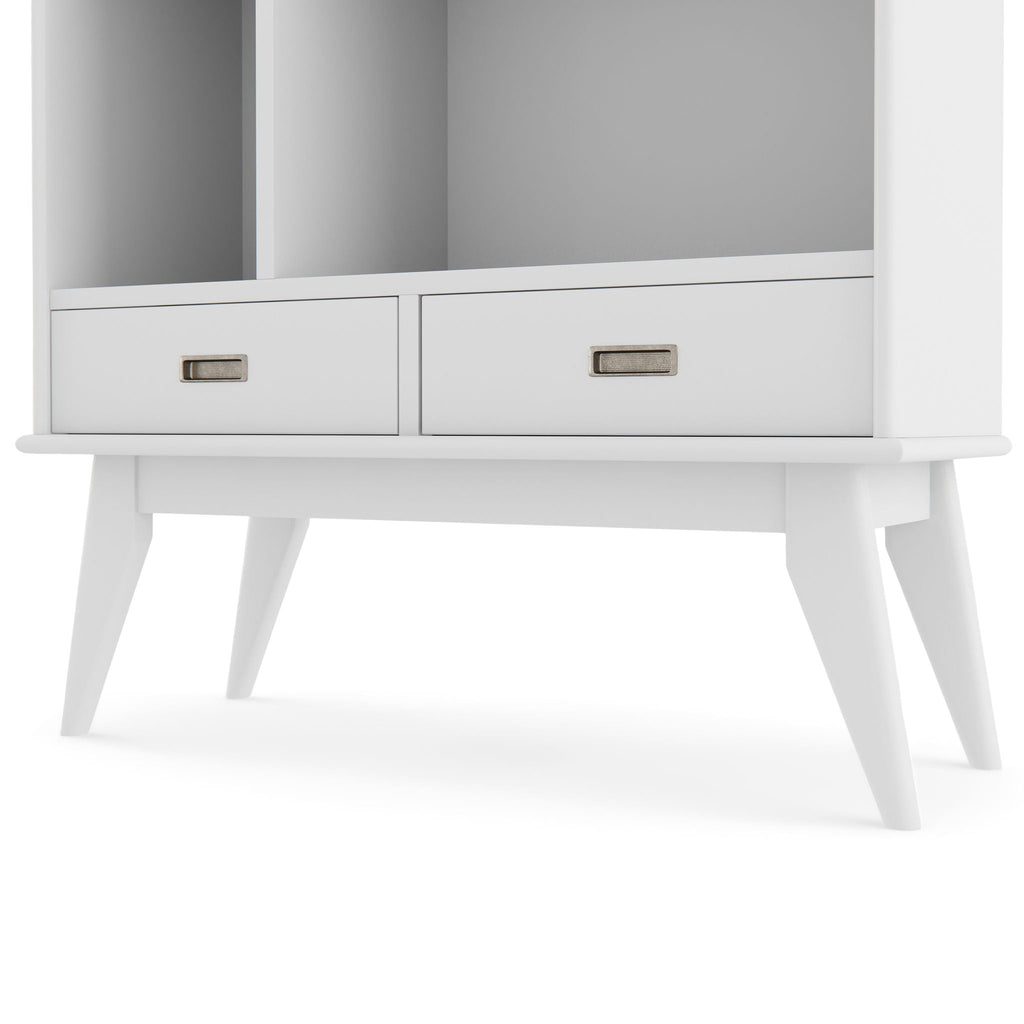Mid Century Wide Bookcase with Storage Drawers - Multiple Colors