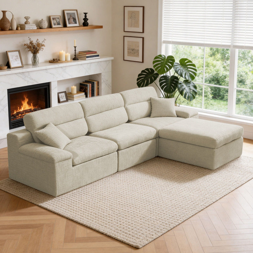 Corner Chaise Sofa with High Backrest - 2 Piece Living Room Set