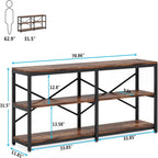 Extra Long Console Table with X Back Design and 3-Tier Storage - Dark Brown or Black