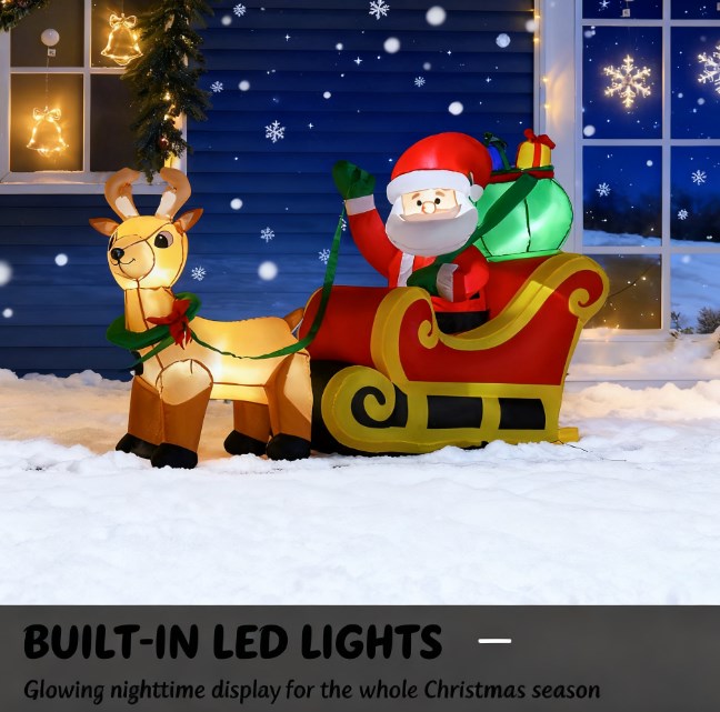 Outdoor Inflatable Santa Claus Decoration with LED Lights - Christmas