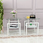 Modern Tempered Glass End Table with Metal Frame - Black or White