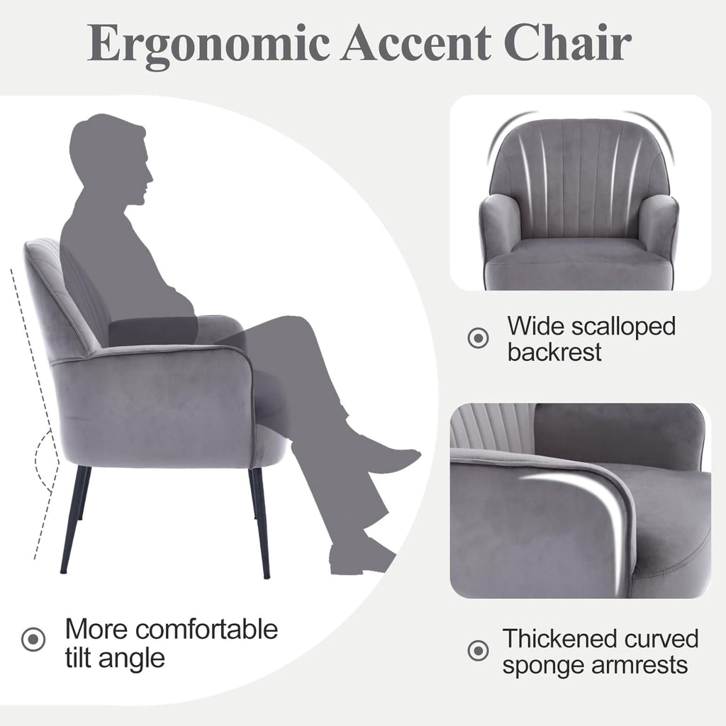 Upholstered Accent Armchair with Shell-Shaped Design - Multiple Colors