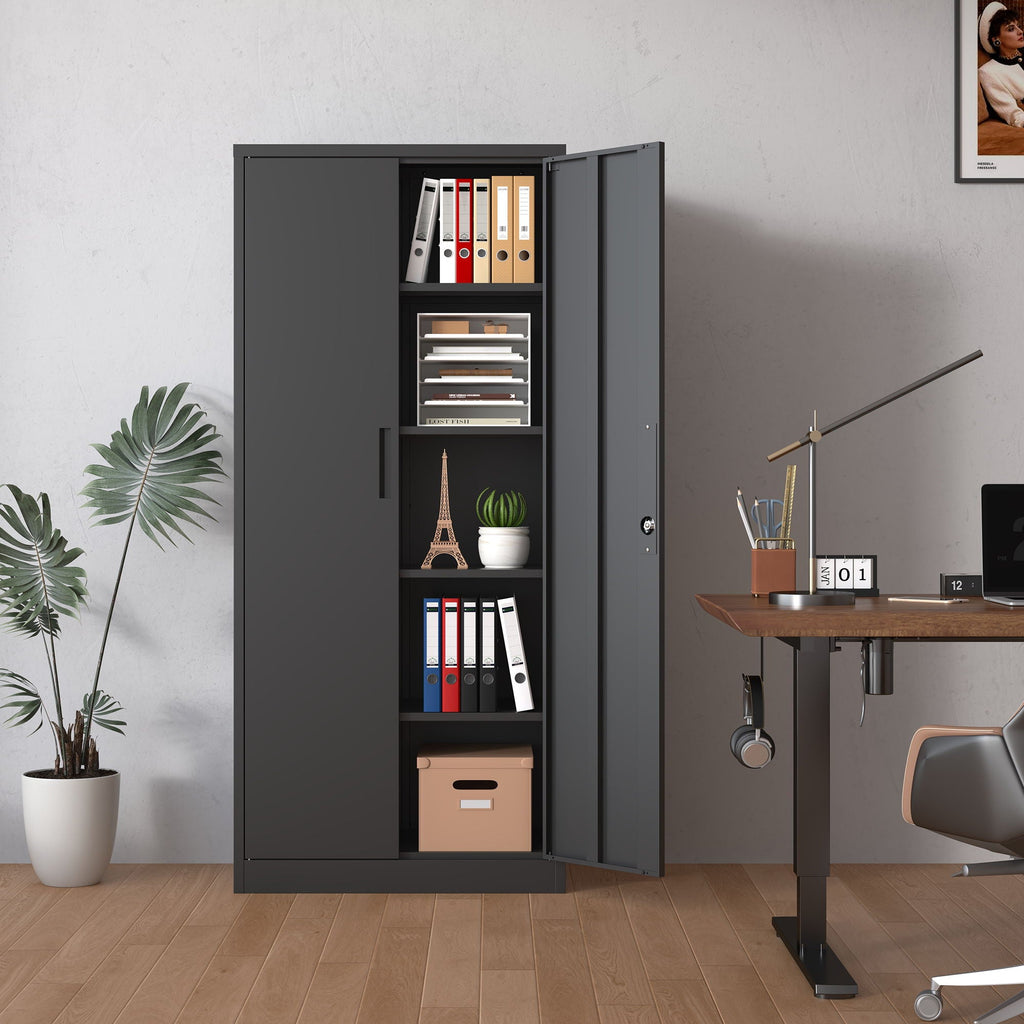Heavy Metal Garage Storage Cabinet with Locking Doors - Black or White