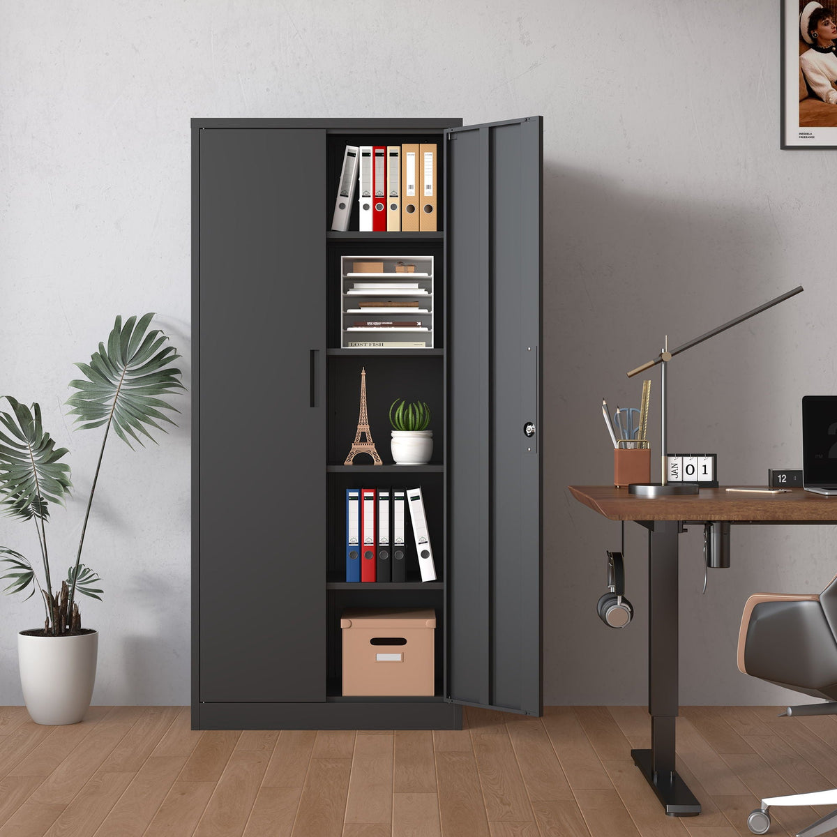 Heavy Metal Garage Storage Cabinet with Locking Doors - Black or White