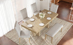 Farmhouse Extendable Wood Dining Table Set for 6 with Upholstered Seating - Natural Wood