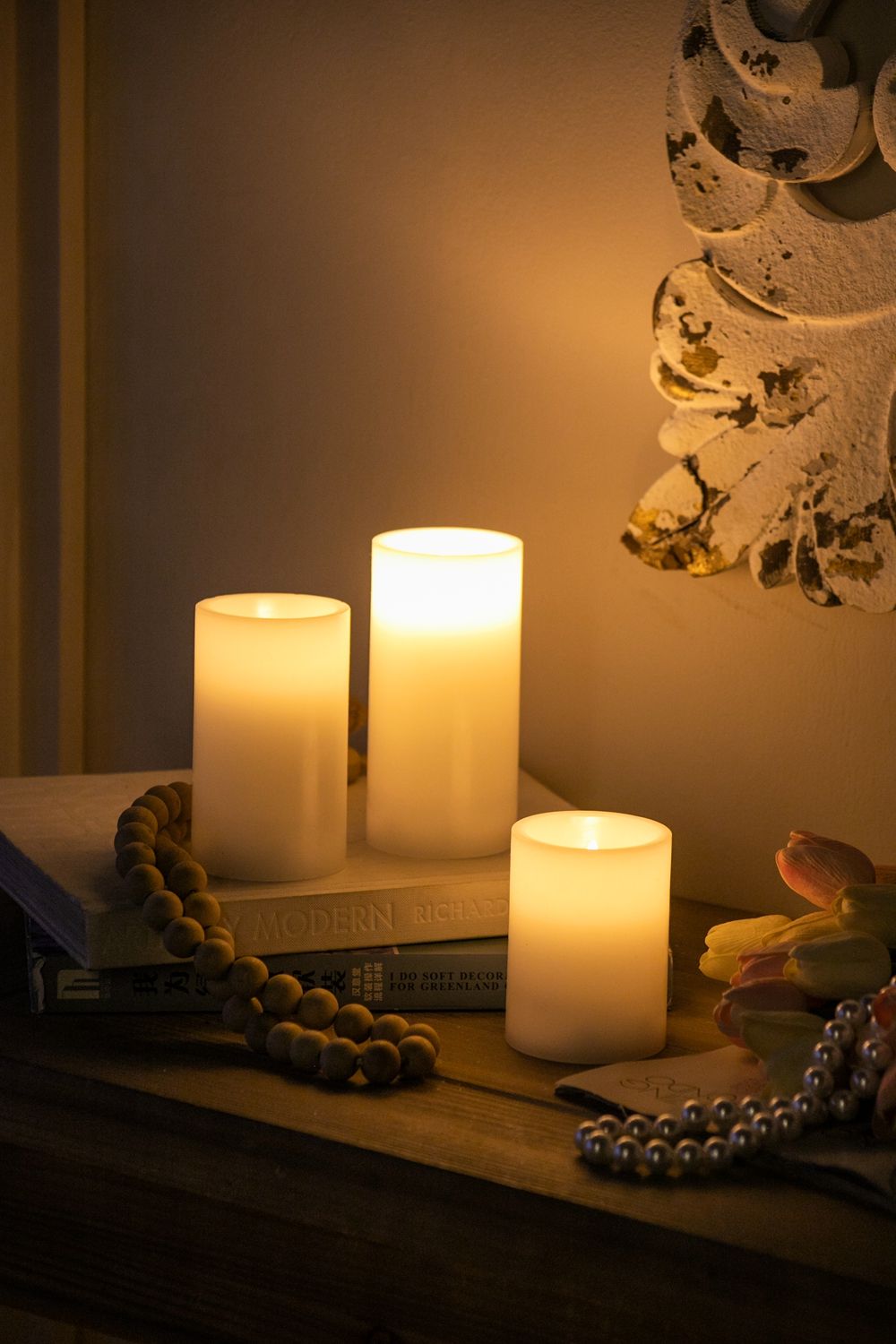 LED Candles With Remote Timer - Set of 3, Paraffin Wax - White