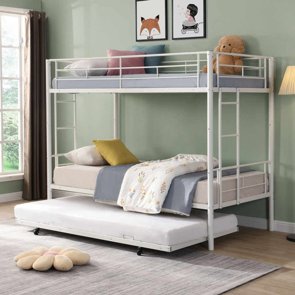 Twin Over Twin Metal Bunk Bed with Trundle - Black