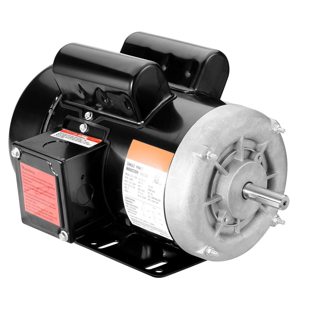1.5HP Electric Motor with 3450 RPM and Reversible Rotation - Black