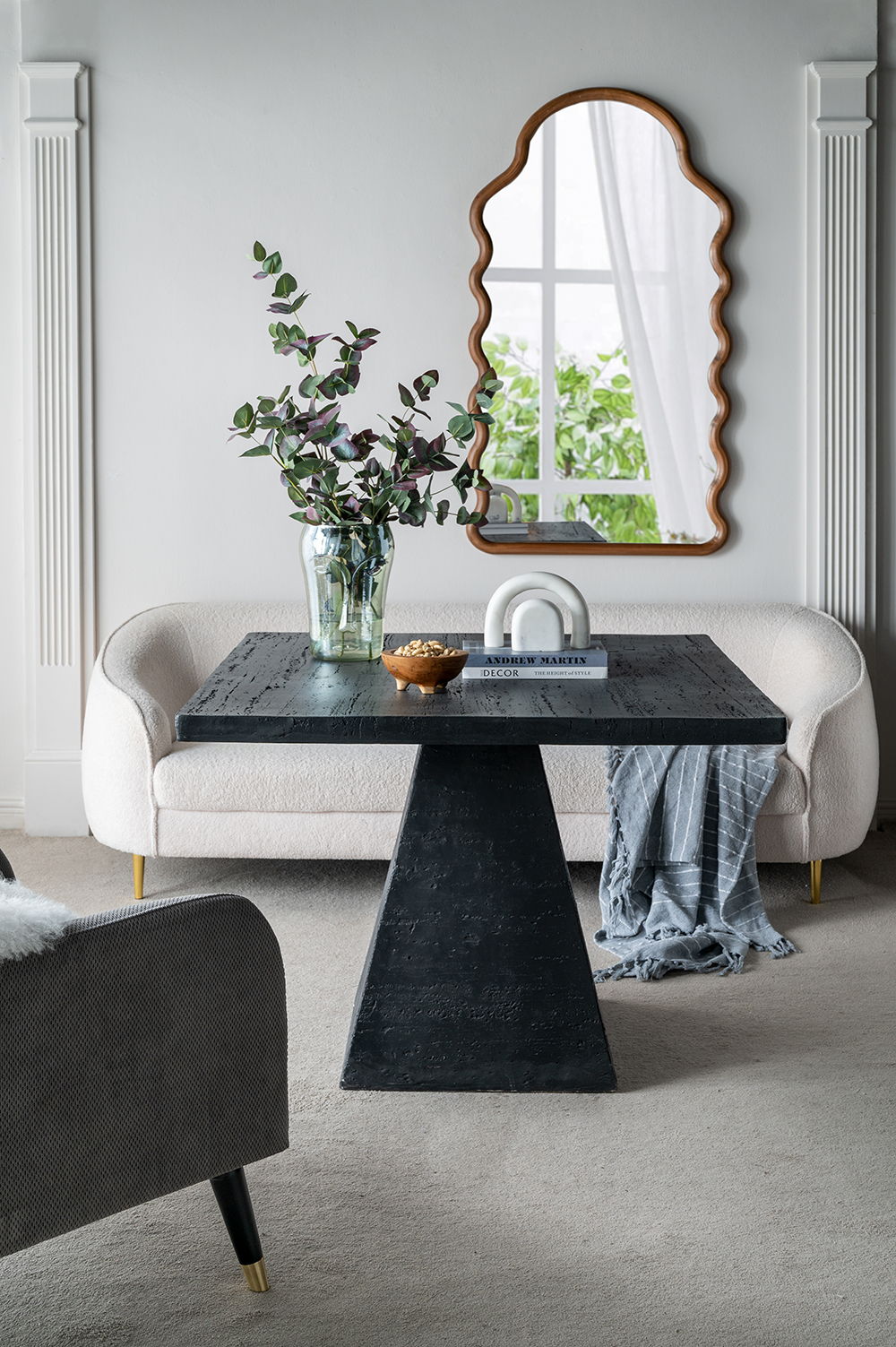 Wood Mirror With Unique Frame - Full-Length Arched Mirror with Pine Frame - Brown