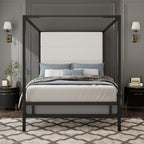 Canopy Bed With Tall Upholstered Headboard - 4 Poster Frame - Gold or Black
