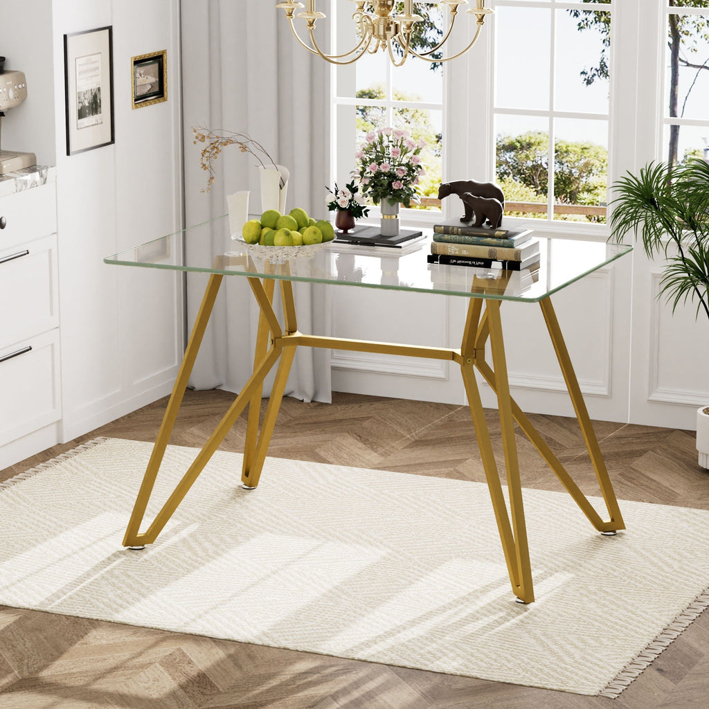 Modern Glass Dining Table with Metal Legs - Gold