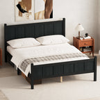 Queen Size Flat Panel Bed with Headboard & Footboard - Wood Finish