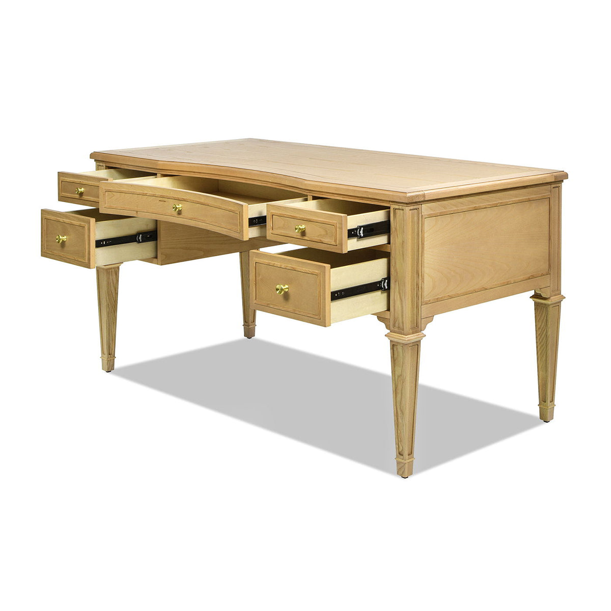 Dauphin 5 Drawer Executive Desk with Solid Rubber Hardwood - Gray or Light Brown