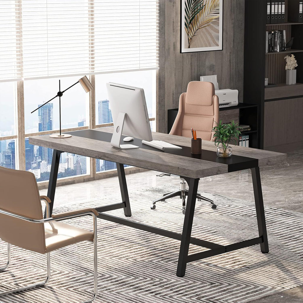 Modern Rectangular Conference Table for 6-8 People with Durable Frame - Dark Gray or Dark Brown