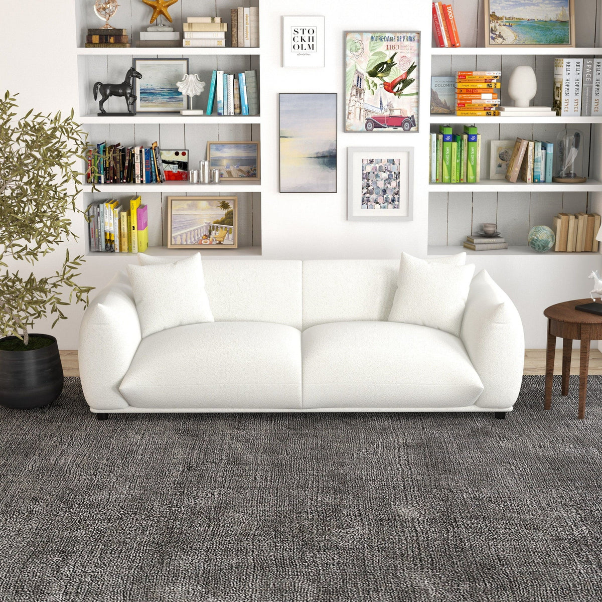 Mid-Century Modern Luxury Sofa with Tufted Design - Light Brown or White
