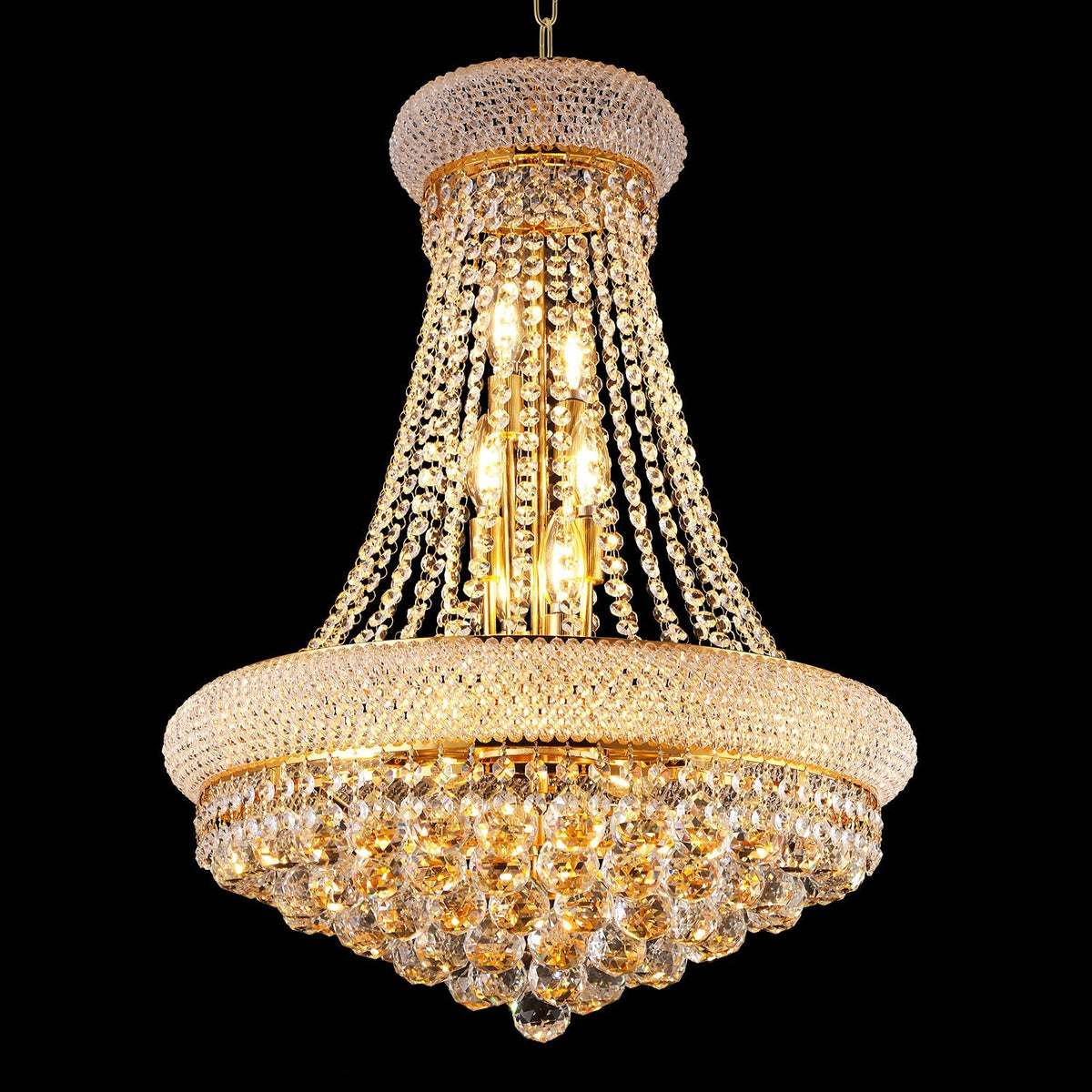 24-Inch Gold Crystal Chandelier with 12 LED Lights - Gold