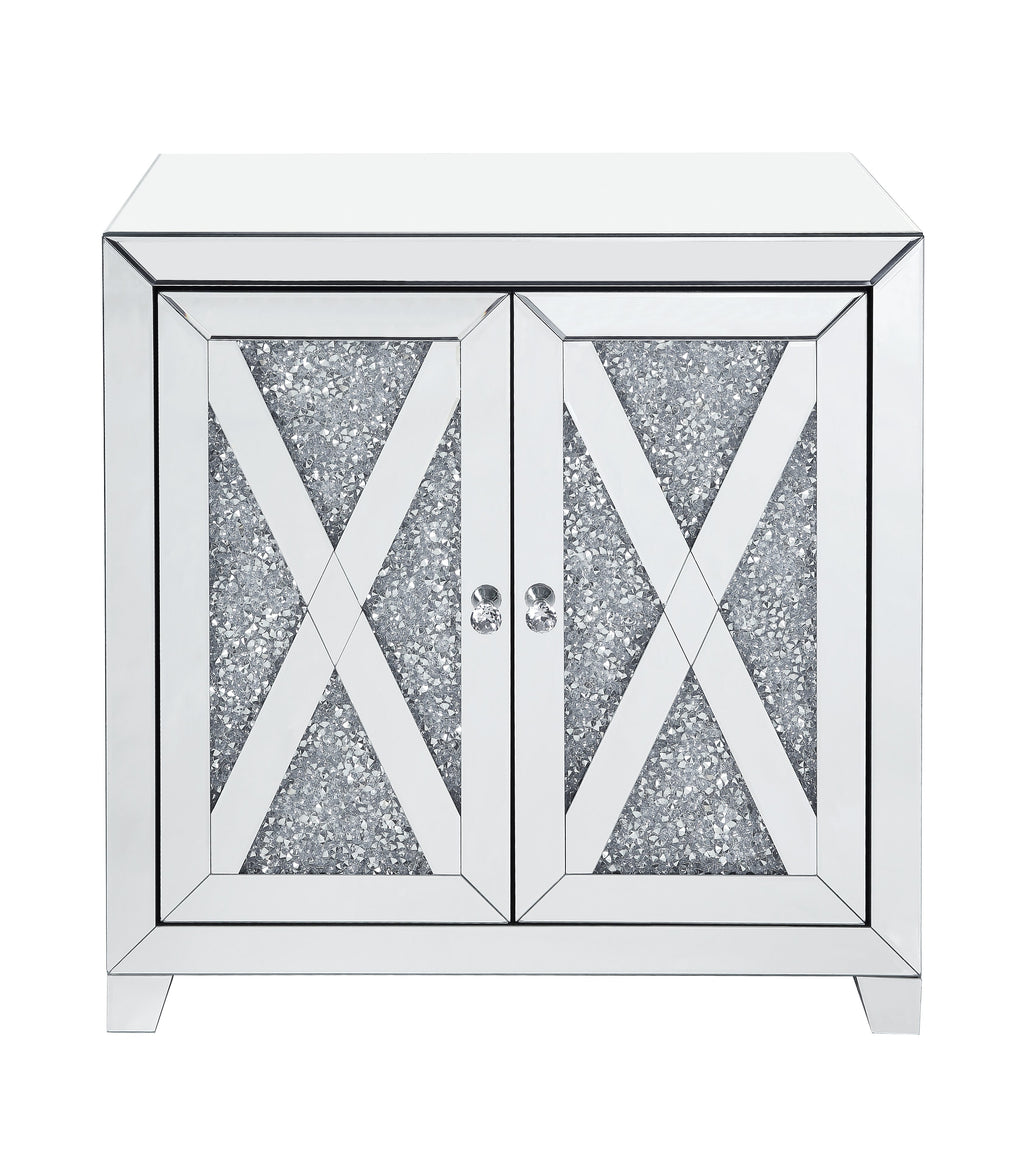 Mirrored Console Cabinet with Faux Diamond Inlay - Silver