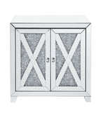 Mirrored Console Cabinet with Faux Diamond Inlay - Silver
