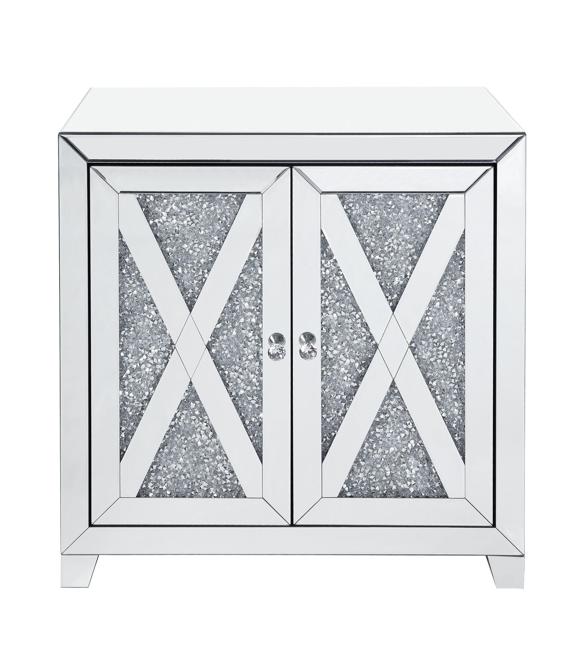 Mirrored Console Cabinet with Faux Diamond Inlay - Silver