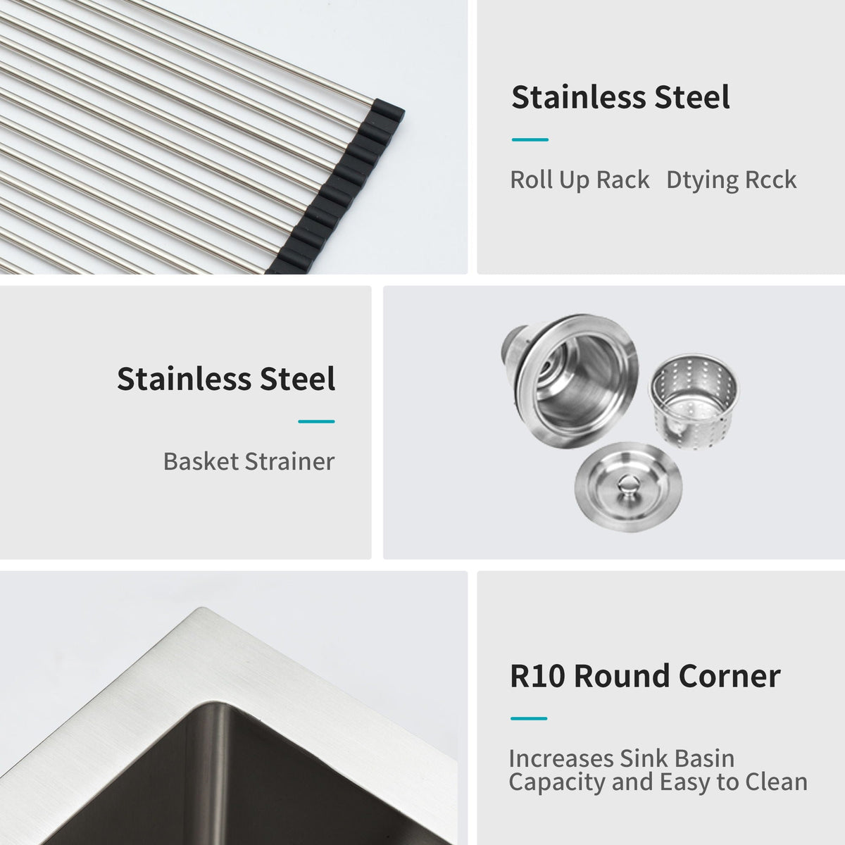 Modern Undermount Stainless Steel Kitchen Sink 16 Gauge, Deep Single Bowl - Gray