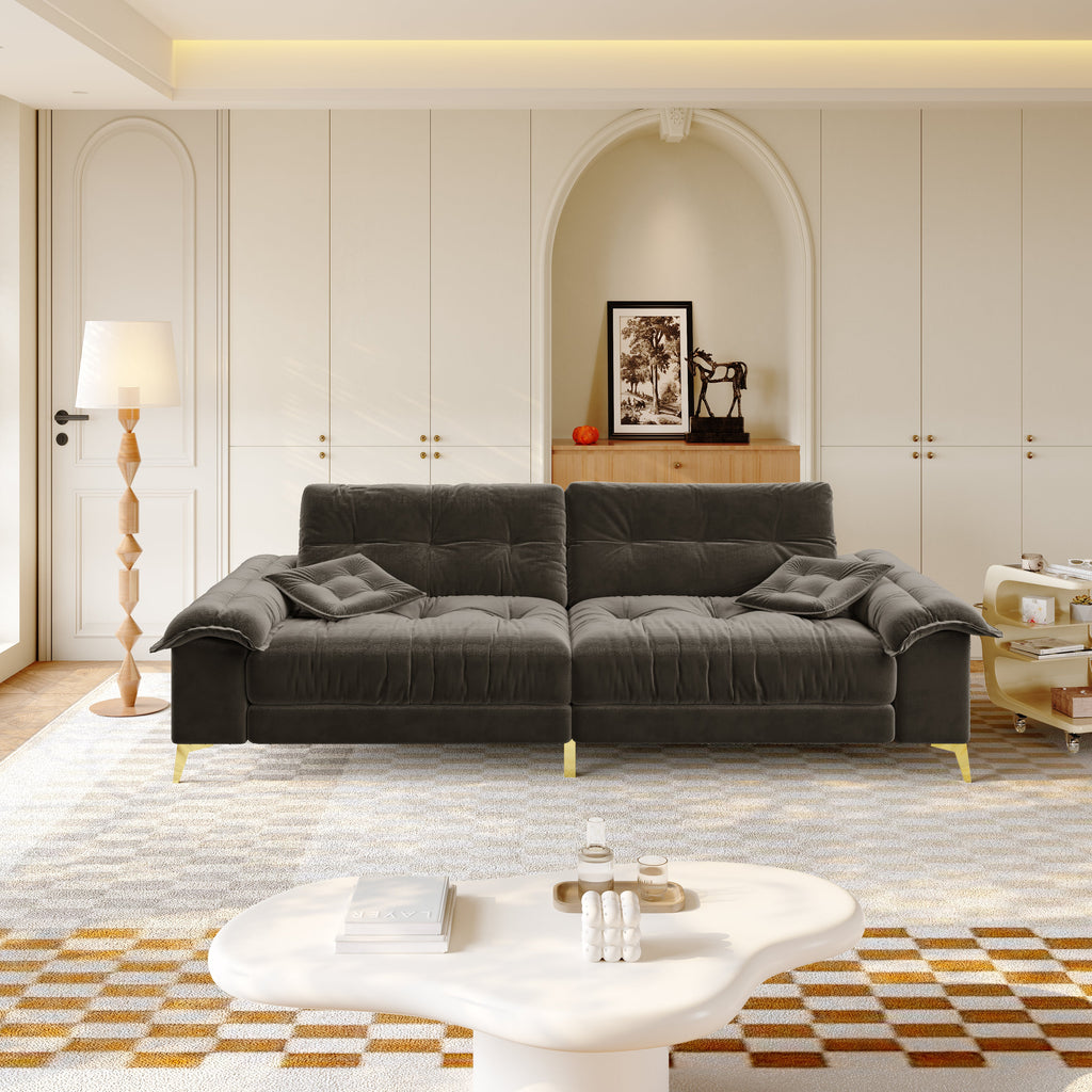 Modern 4-Seater Cloud Sofa with Wide Flip Armrests - Chenille